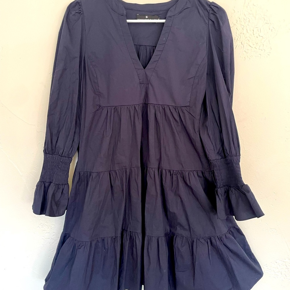 Tuckernuck Pomander Place navy cotton poplin Kenzie dress size M